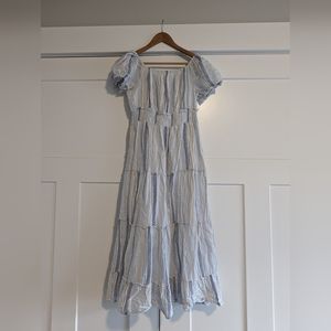 Violet Skies stretchy, linen dress, Size: L